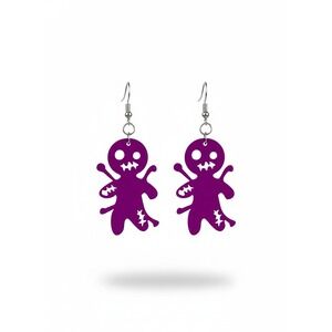 Purple Voodoo Doll Dangle Earrings Fun Halloween Jewelry